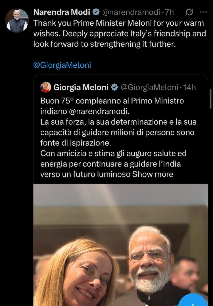 PM Modi thanked Meloni