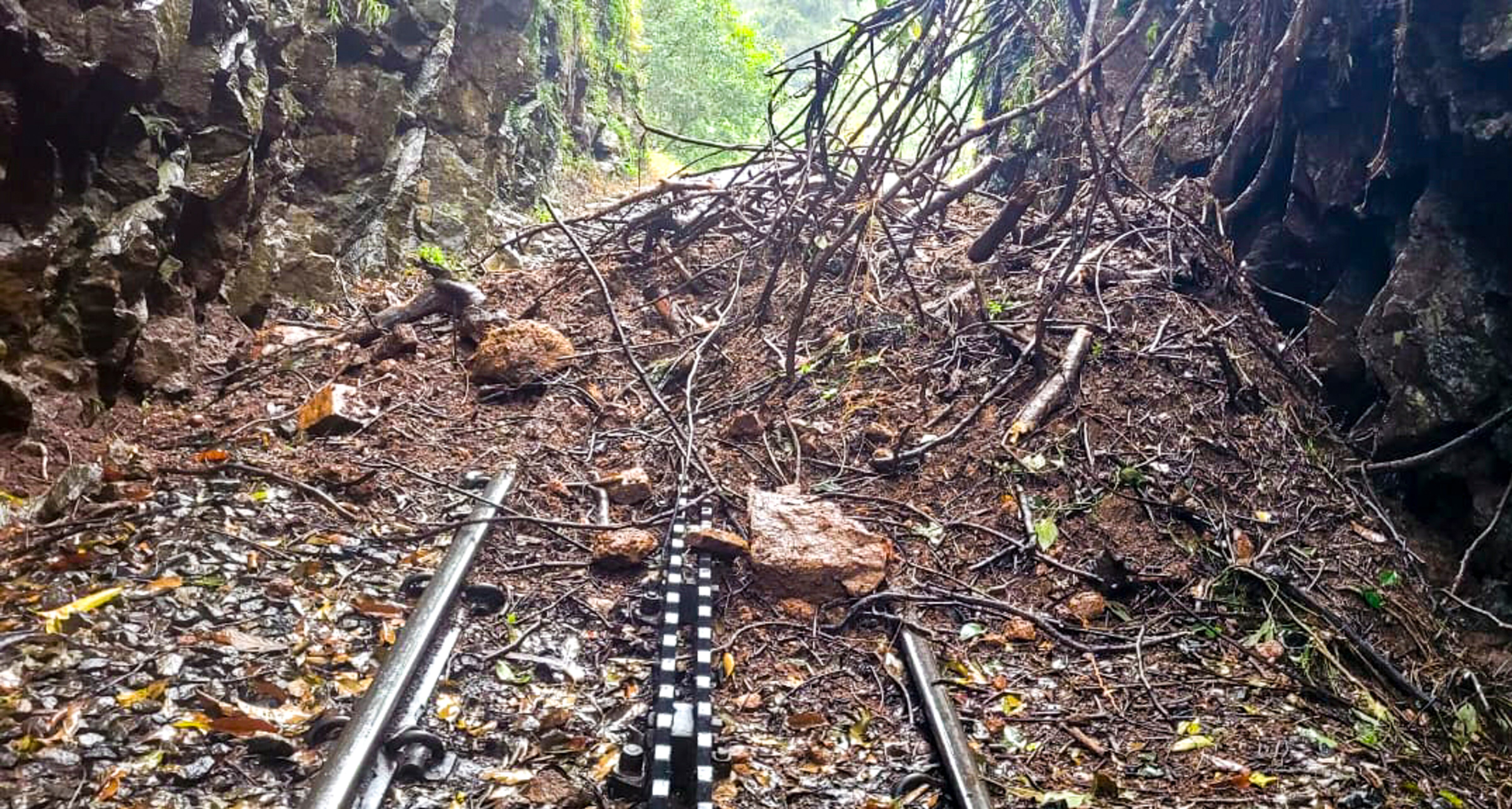 Landslide debris, boulders and fallen trees after heavy rains on the Nilgiri Mountain Railway. (Photo: PTI)