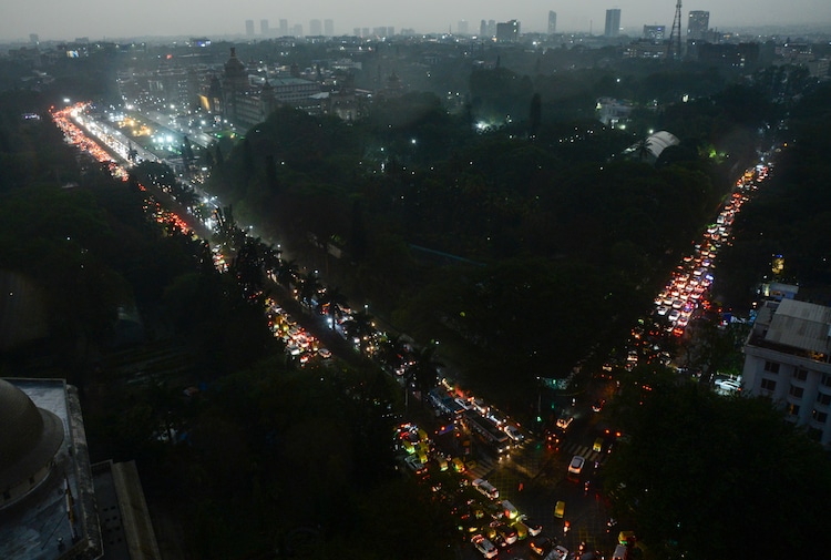 An aerial view of traffic congestion following heavy rain, in Bengaluru. (Photo: PTI)