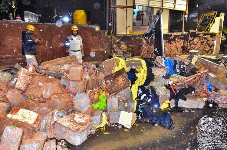 The site after a wall collapse following heavy rain, at Bowring Hospital, in Bengaluru. (Photo: PTI)