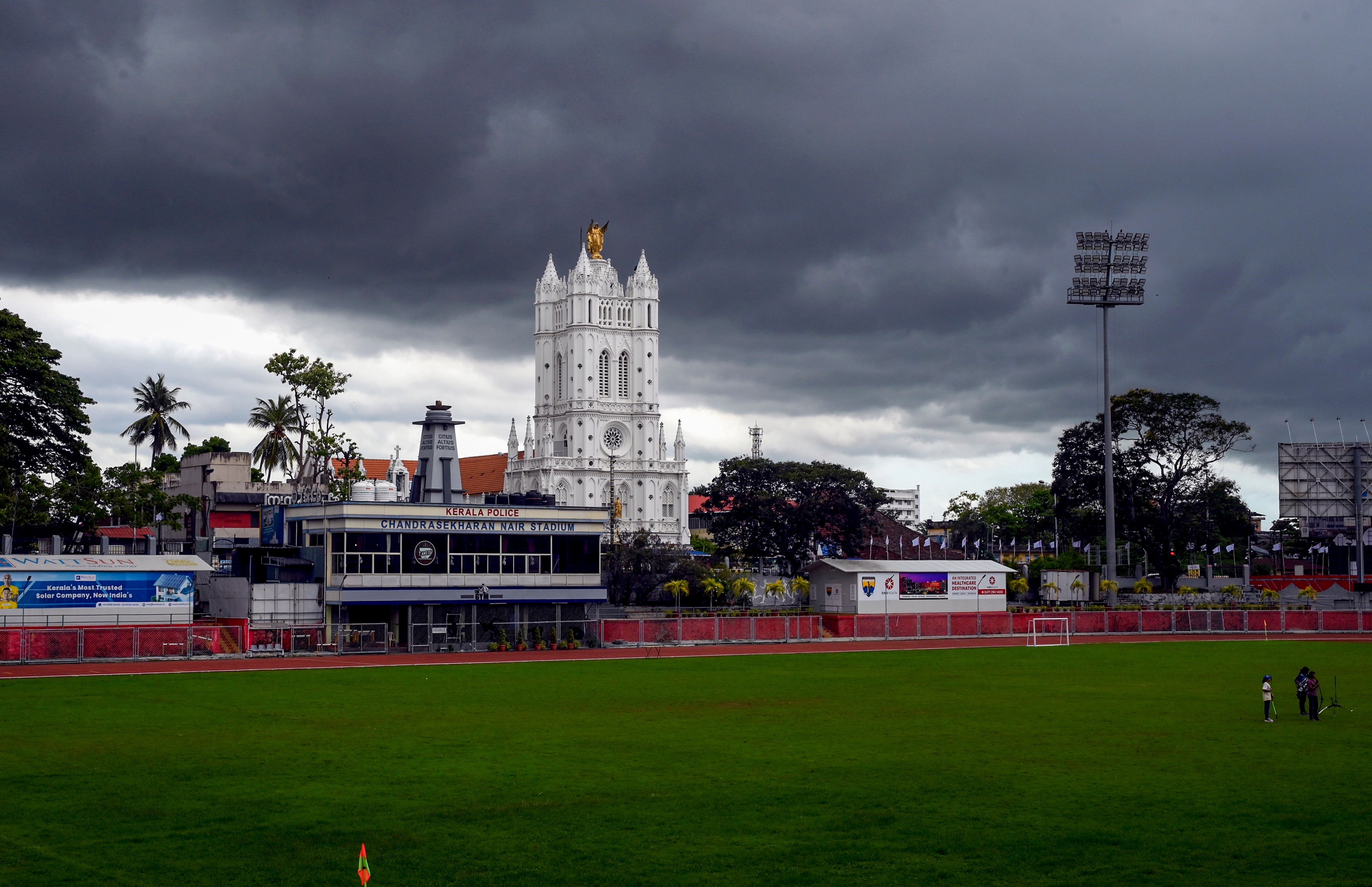 Dark clouds above St Joseph's Metropolitan Cathedral, in Kerala. (Photo: PTI)