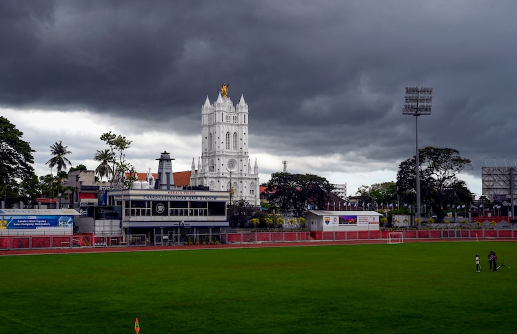 Dark clouds above St Joseph's Metropolitan Cathedral, in Kerala. (Photo: PTI)