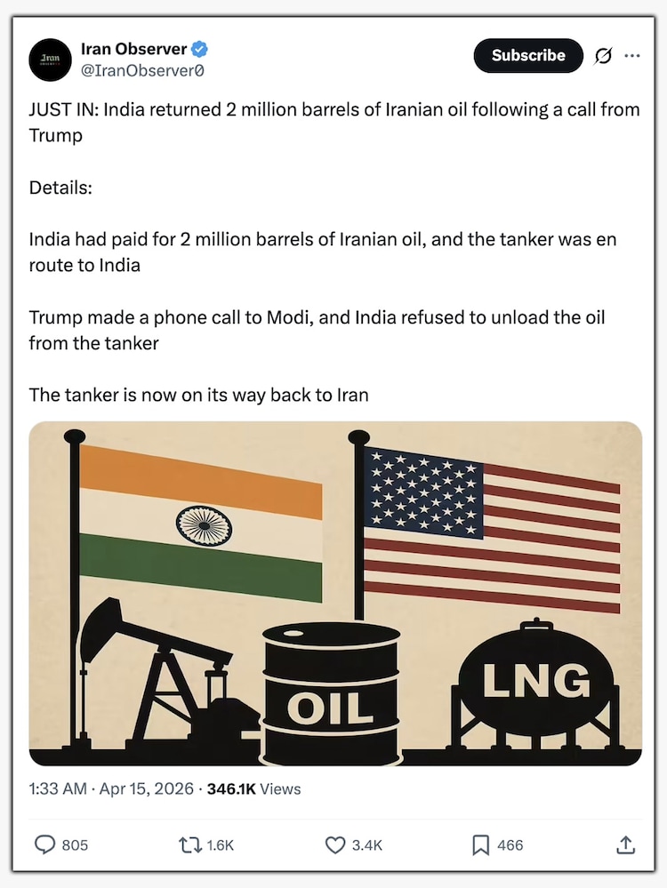 India Today Fact Check found that two supertankers carrying Iranian crude are currently anchored at India's western and eastern coasts. There are no reports of them being returned without unloading the oil.