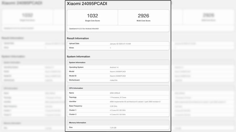 Poco X7 geekbench listing