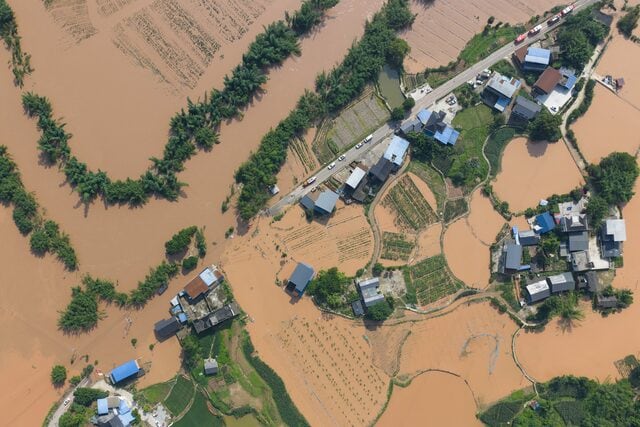 A village following flash floods and landslides triggered by extreme rainfall in China. (Photo: Reuters)