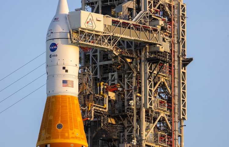Nasa's Artemis-II Space Launch System rocket and Orion spacecraft rest on the launch pad. (Photo: AFP)