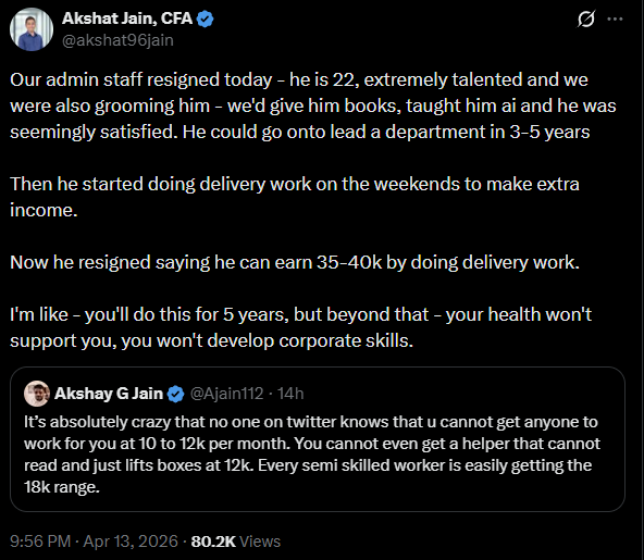 22-year-old man quits corporate job after earning Rs 40,000 as delivery agent