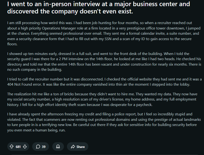 Man shows up for interview at company, but nothing prepared him for this