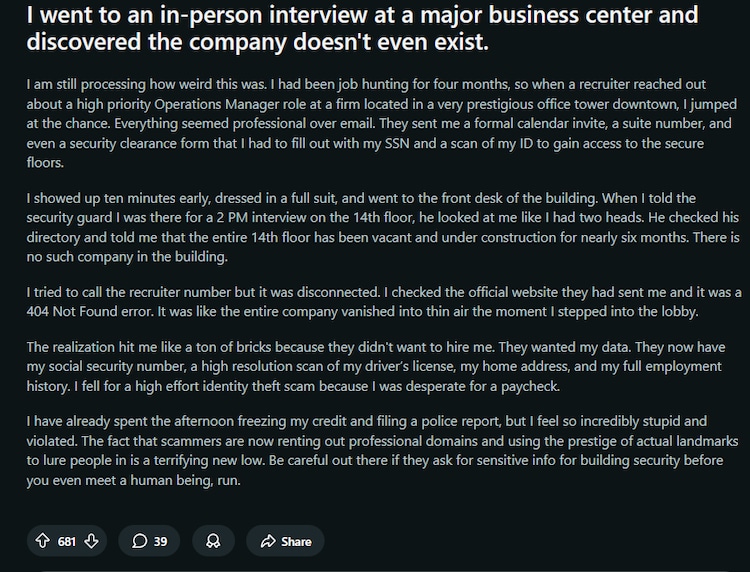 Man shows up for interview at company, but nothing prepared him for this