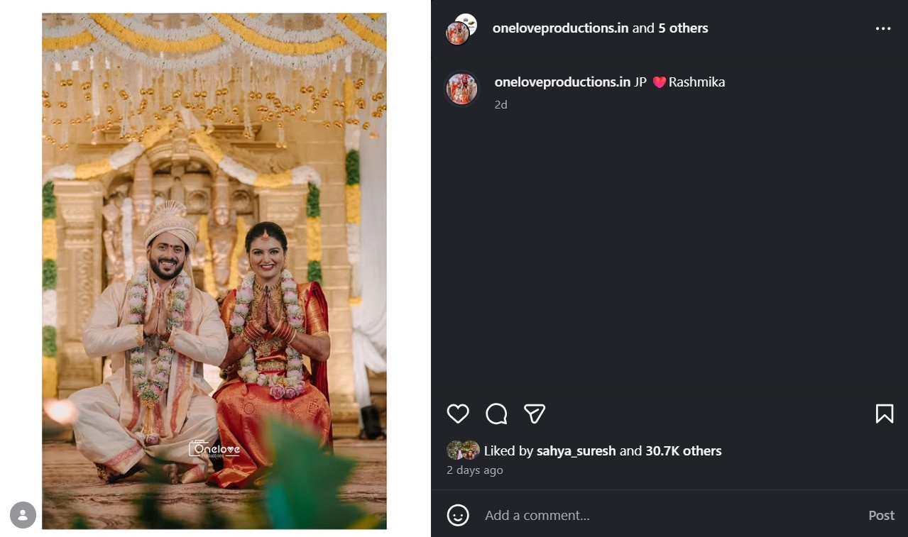 Su From So director JP Thuminad with wife Rashmika (Photo: Instagram/JP Thuminad)