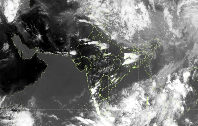 A satellite map shows weather systems and conditions around the Indian subcontinent. (Photo: IMD)
