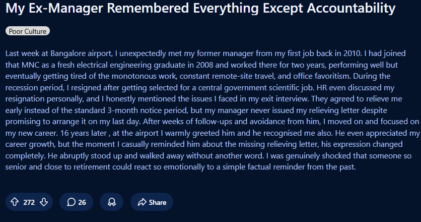 Man meets ex-manager after 16 years, asks him one question that leaves him speechless