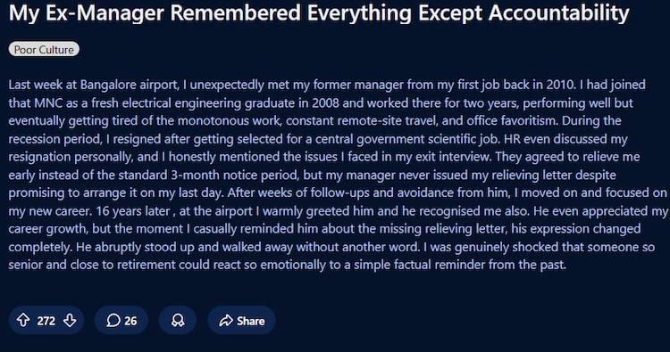 Man meets ex-manager after 16 years, asks him one question that leaves him speechless