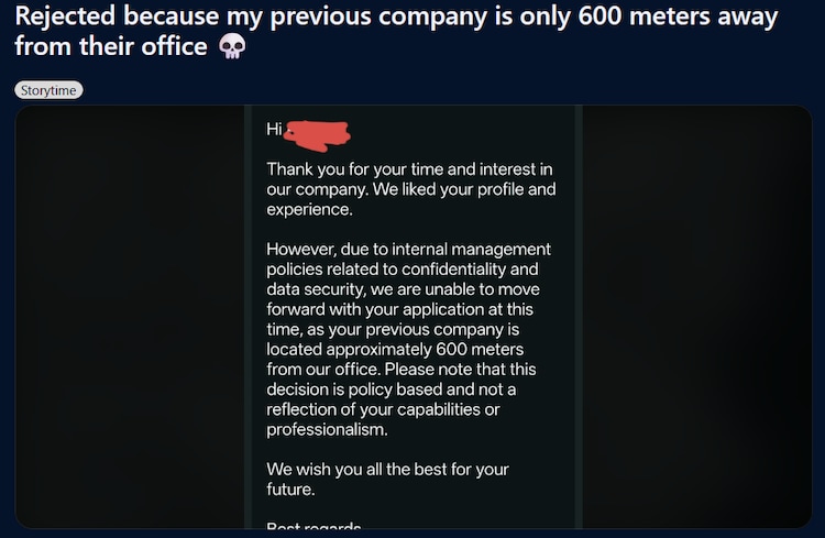Company rejects candidate over âbizarreâ distance policy, internet is still processing