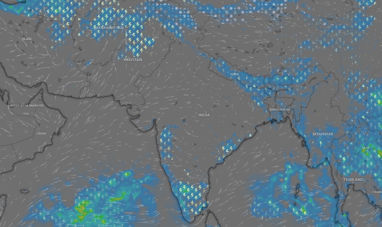 A weather map showing rain forecast for regions in South India. (Photo: Windy)