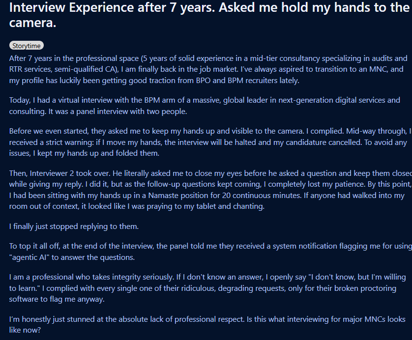 Interviewerâs anti-cheating namaste trick for candidate leaves Reddit stunned