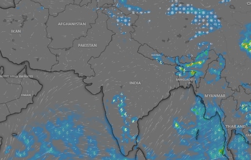 A weather forecast map shows rain and storm moving northward from South India in the coming days. (Photo: Windy)