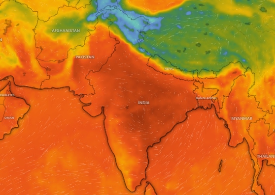 A weather map showing the weather forecast across the Indian subcontinent on May 22. (Photo: Windy)