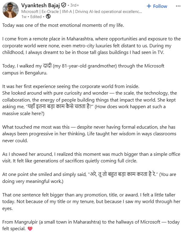 Microsoft techieâs office tour for dadi ends with a message he'll never forget