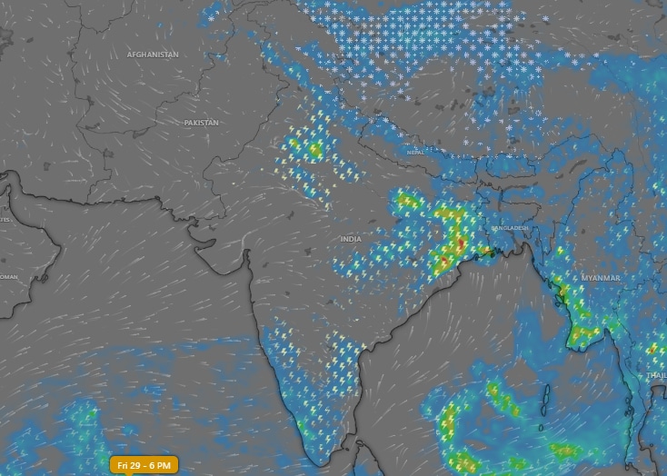 A weather map showing rain and storm conditions forming on May 29. (Photo: Windy)