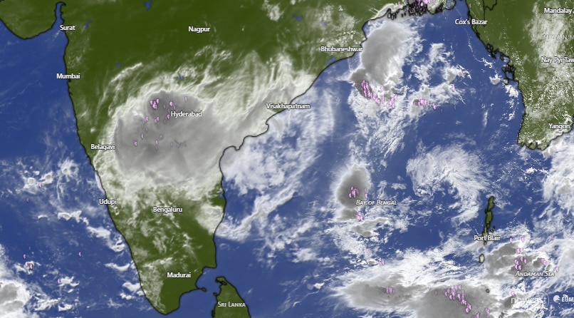 A satellite weather map showing weather conditions in the Bay of Bengal. (Photo: Windy)