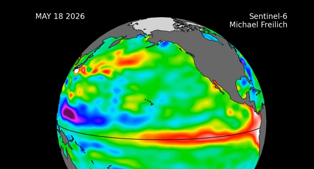 Satellite tracking image shows a part of the Pacific warming on May18. (Photo: Nasa)