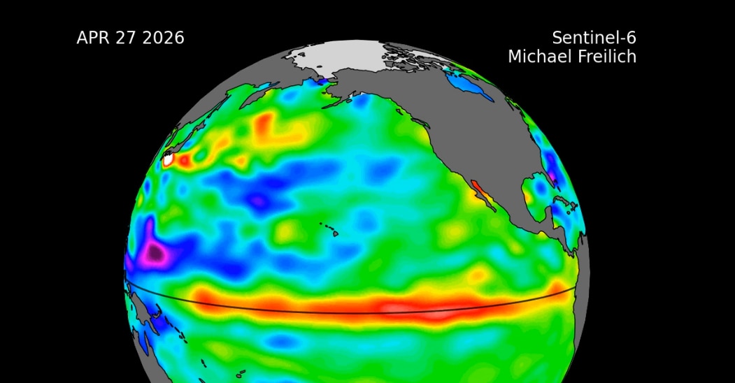 Satellite tracking image shows a part of the Pacific warming on April 27. (Photo: Nasa)