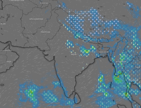 A weather map of India shows monsoon approaching South India. (Photo: Windy)