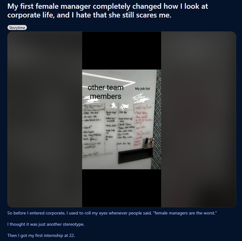 Employee shares how first female manager shattered their confidence