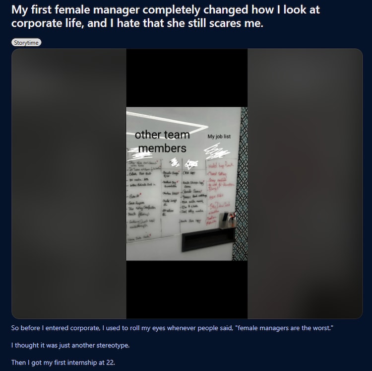 Employee shares how first female manager shattered their confidence