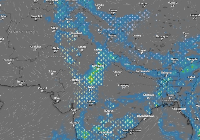 A weather shows expected rain and storms in Delhi on June 4. (Photo: Windy)