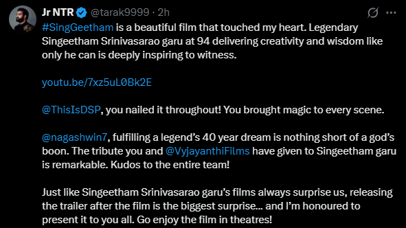 Junior NTR's X post