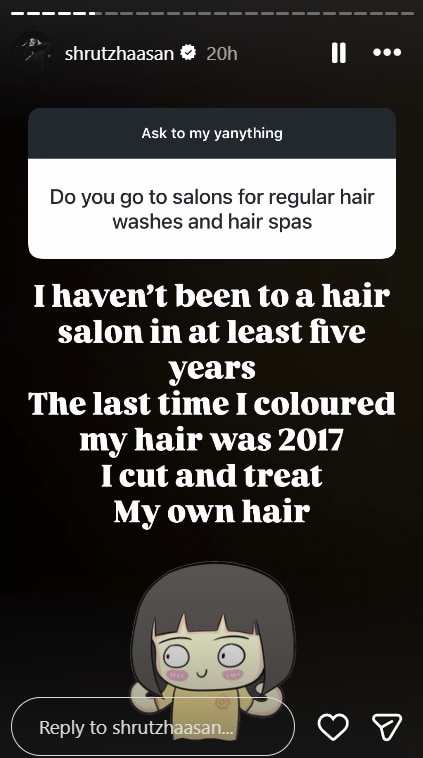 Screenshot of Shruti Haasan's Instagram story