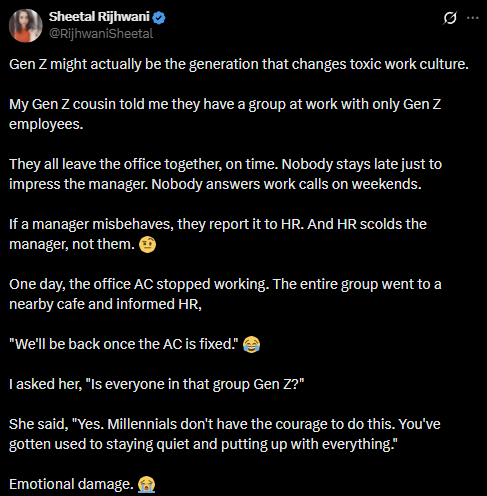 Gen Z employees' response to malfunctioning office AC leaves internet impressed