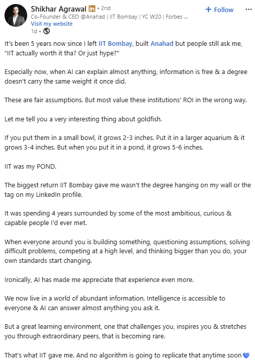 Founder shares most valuable thing IIT Bombay gave him. Spoiler: it wasn't the degree