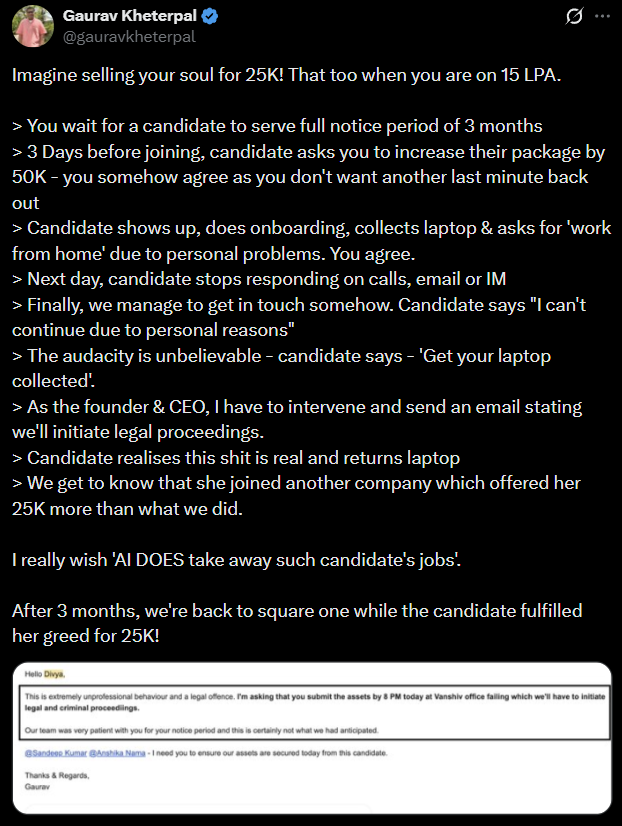 Employee quits company one day after joining, tells CEO to 'get her laptop collected'