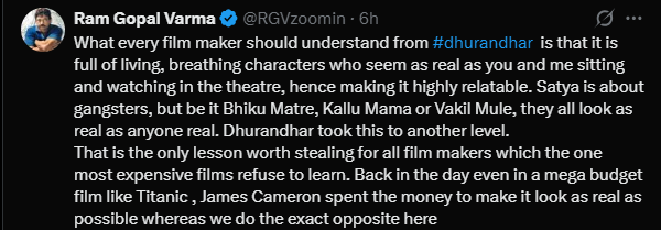 Ram Gopal Varma's X Post
