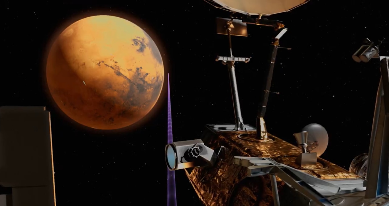 An artist's concept of the Blue Origin Mars orbiter transfering data from Mars. (Photo: Blue Origin)