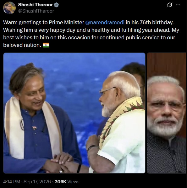 Shashi Tharoorâs birthday wish for PM Modi has small grammar slip, internet spots it