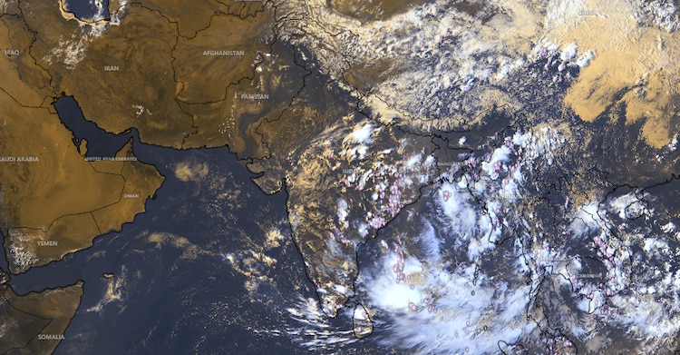A satellite image shows the weather system over the Indian subcontinent. (Photo: Windy)
