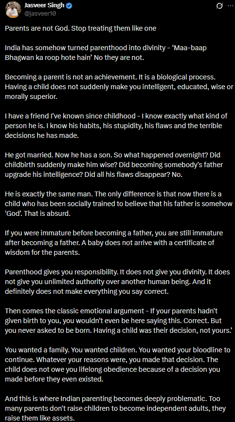 Gurugram CEO's 'Parents are not God' post leaves X users divided