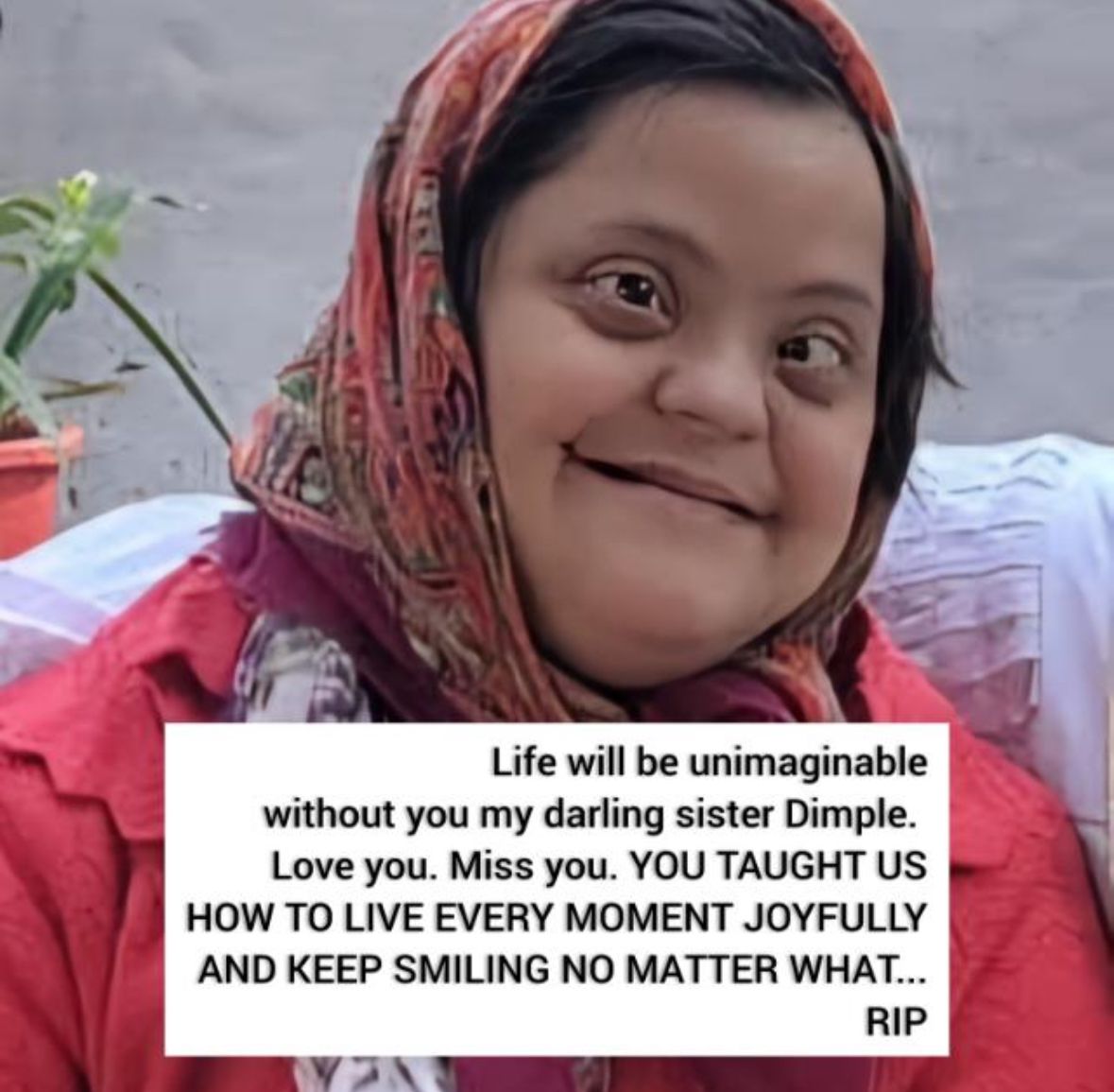 Jennifer Mistry mourns her sister, Dimple's death.