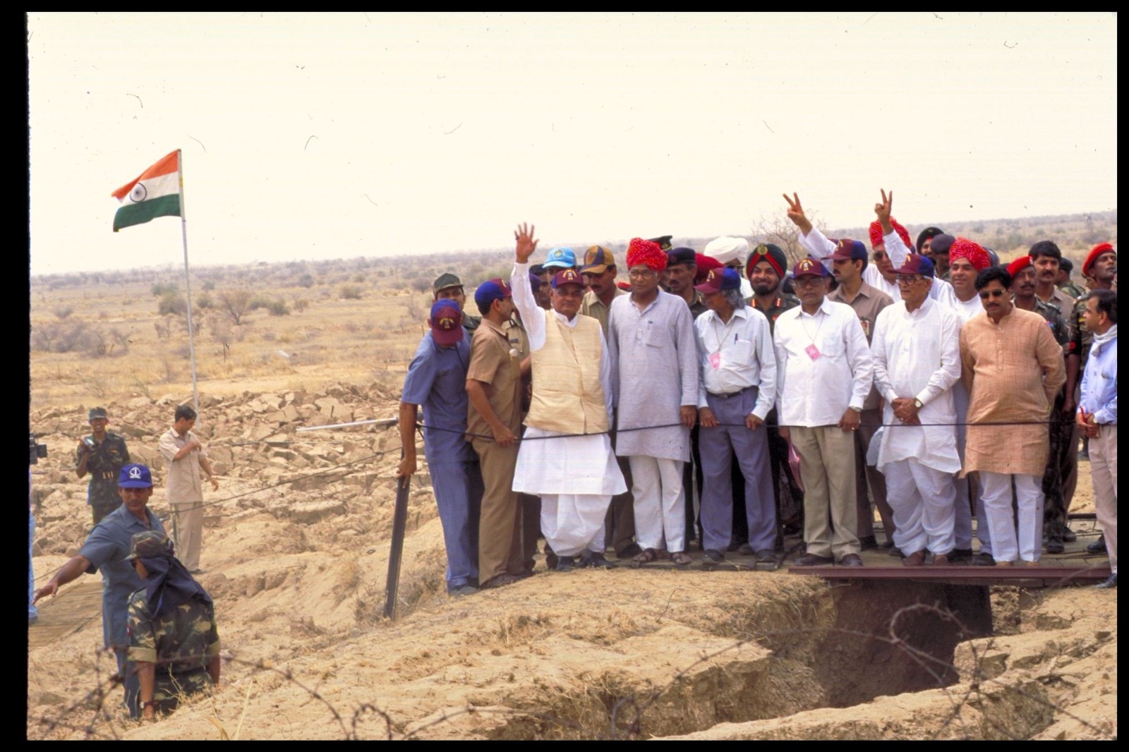 Atal Bihari Vajpayee and others at the site of Pokhran II after India went nuclear (Photo: India Today Archives)