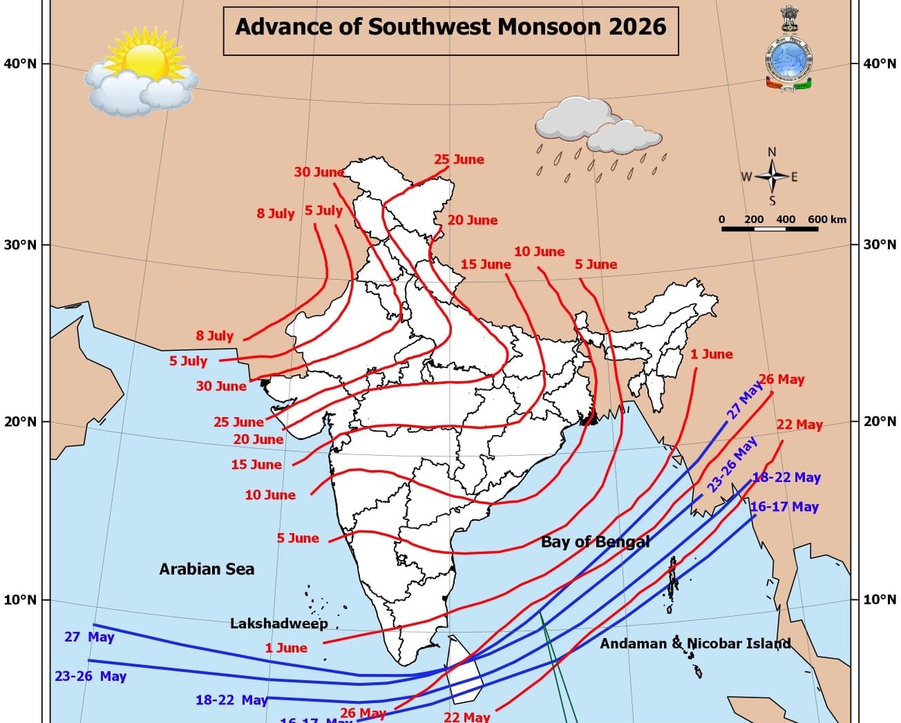 An IMD weather map showing the progress of the southwest moonsoon. (Photo: IMD)