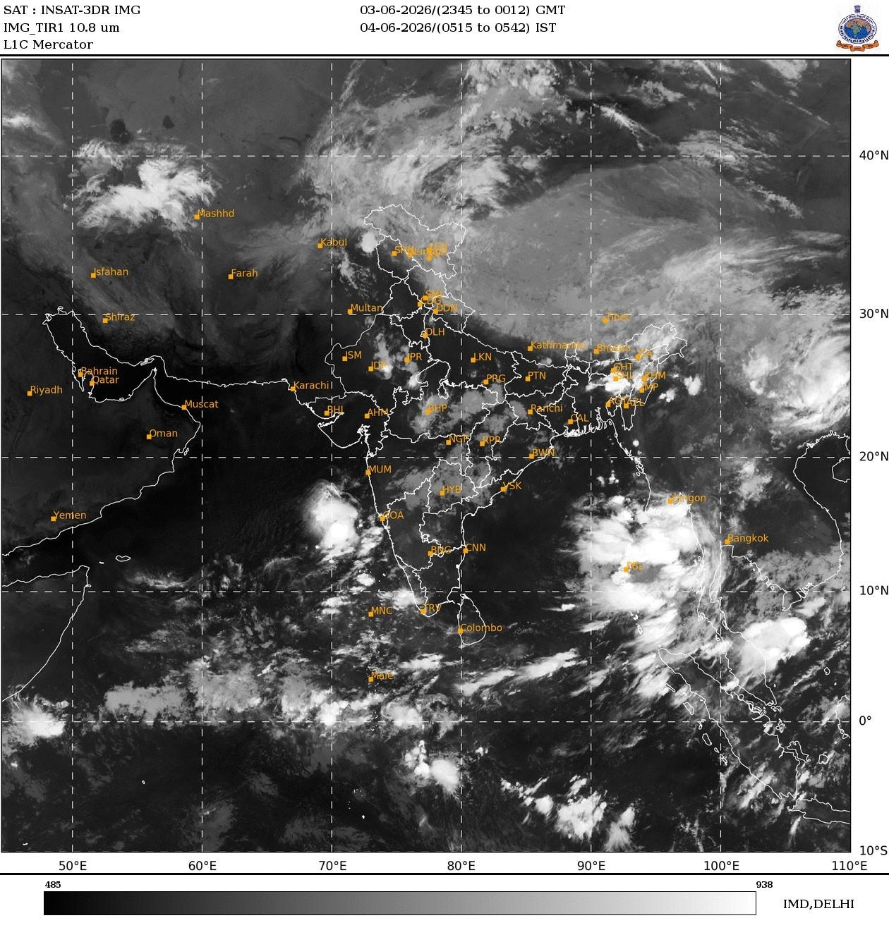 A satellite image shows monsoon's arrival over Kerala, India. (Photo: IMD)