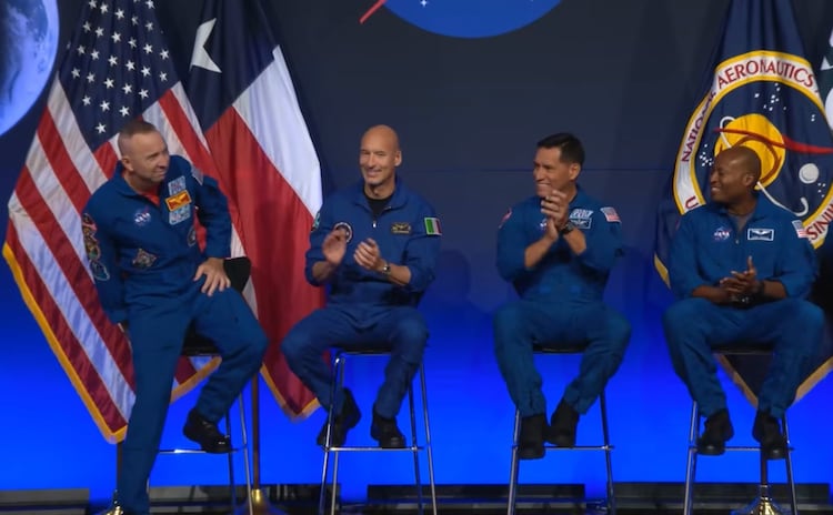 The Artemis-III crew is seen on stage during the Nasa announcement event. (Photo: Nasa)