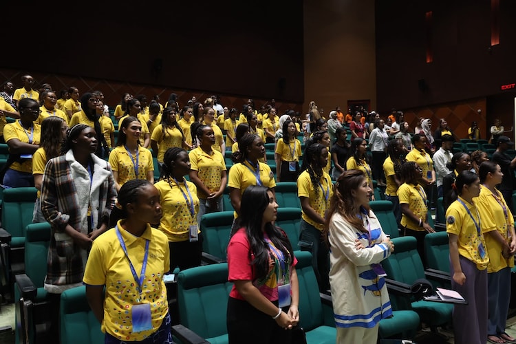 Girls from different countries attend a discussion as part of India's ShaktiSAT. (Photo: Space Kids India)