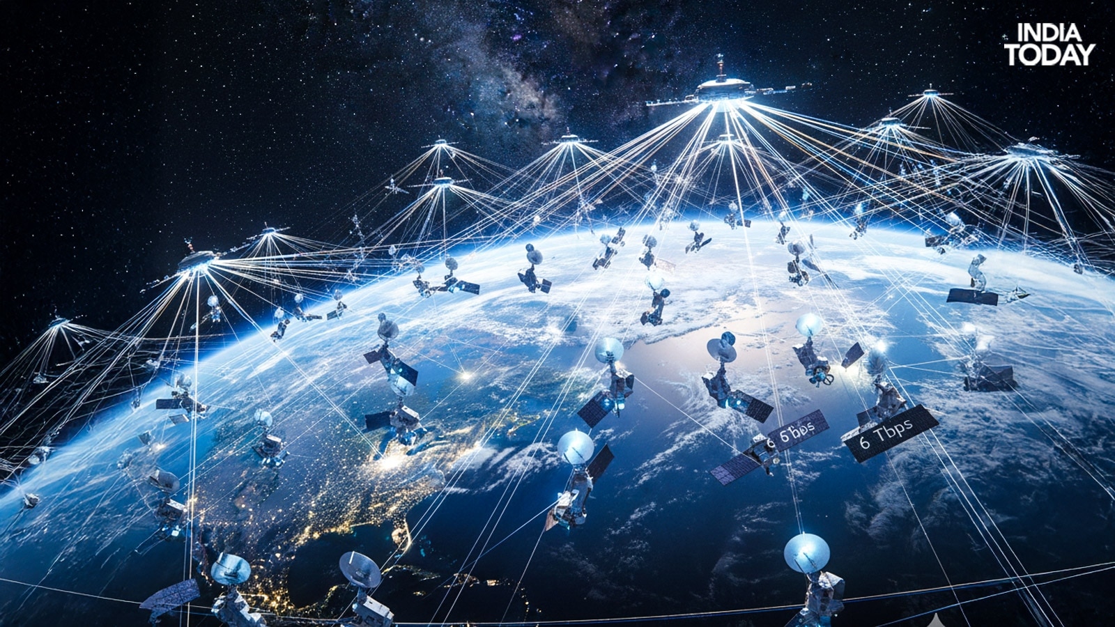 A diagram illustrating a satellite constellation. (Photo: Generative AI/India Today)