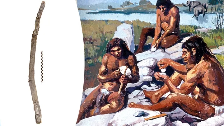 An illustartion showing ancient humans using tools. (Photo: Getty)