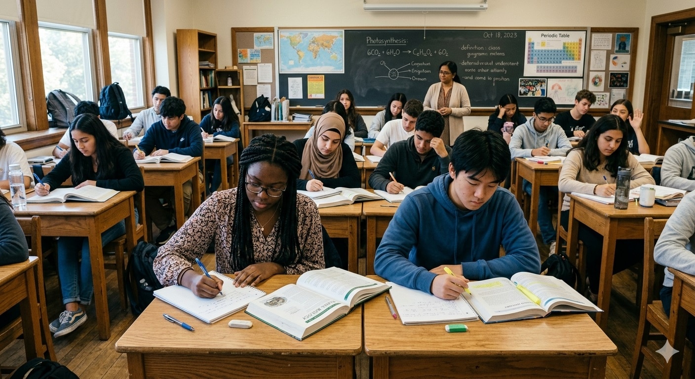 A diverse classroom of students focused on traditional learning (Photo: AI Generated)